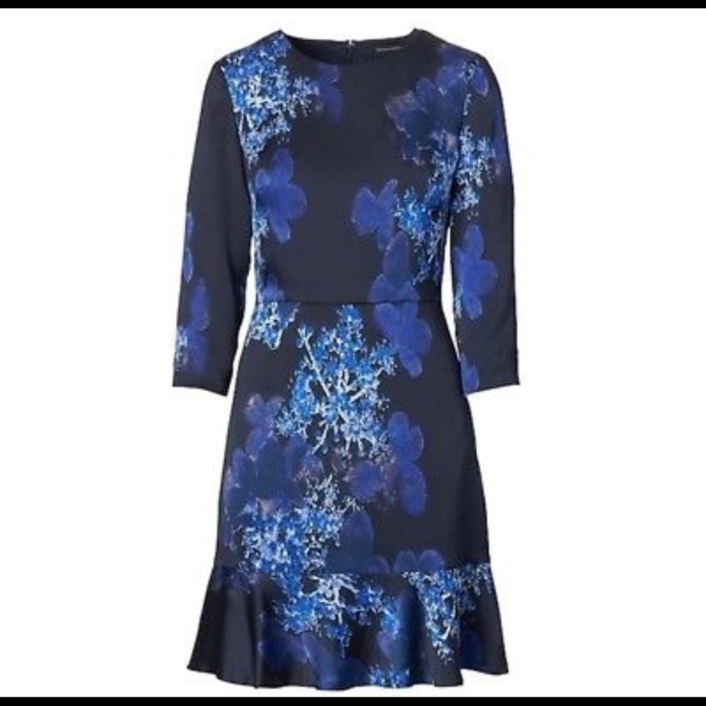 👉🏼LIKE NEW👈🏼 Banana Republic Blue Floral 3/4 Sleeve Cocktail Dress size 10